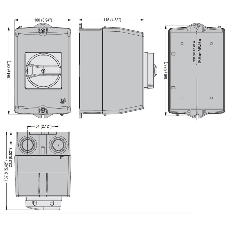Contenitore da parete IP65 per SM1R con attuatore rotativo Lovato SM1Z1715R