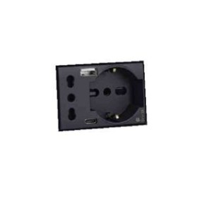 Presa schuko bipasso con USB A e C 3 moduli Ave Tekla 44509015USB