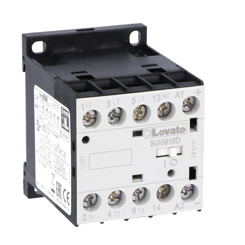 Contattore tripolare bobina 24 VDC 9A in AC3 Lovato 11BG0910D024