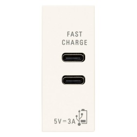 Caricatore USB con 2 porte Tipo C 5V 3A Vimar Linea Bianca 30292.CCB