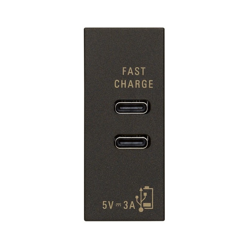Caricatore USB con 2 porte Tipo C 5V 3A Vimar Linea Nera 30292.CCG