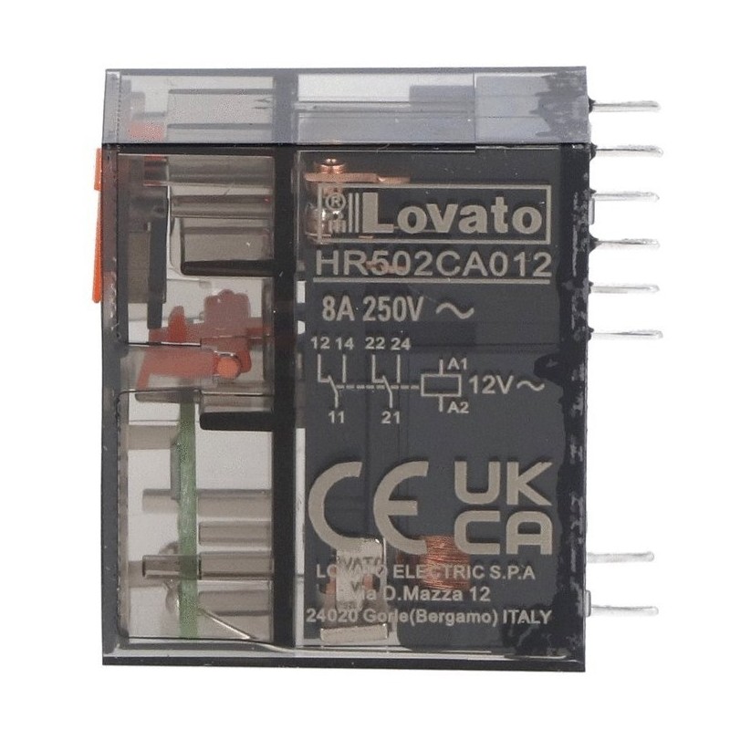 Relè miniaturizzato con indicatore LED 12VAc 8A Lovato HR502CA012