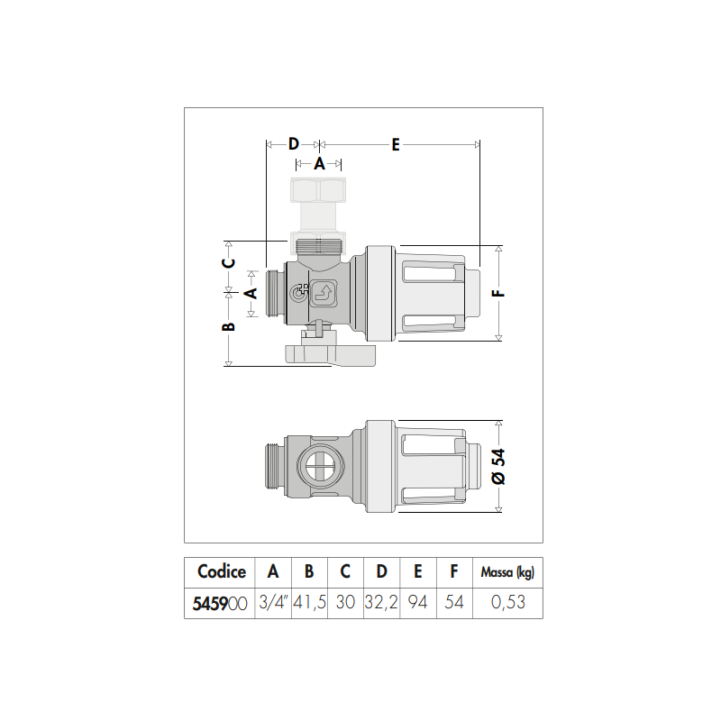 Dimensioni Filtro defangatore magnetico sottocaldaia 3/4" Caleffi 545900
