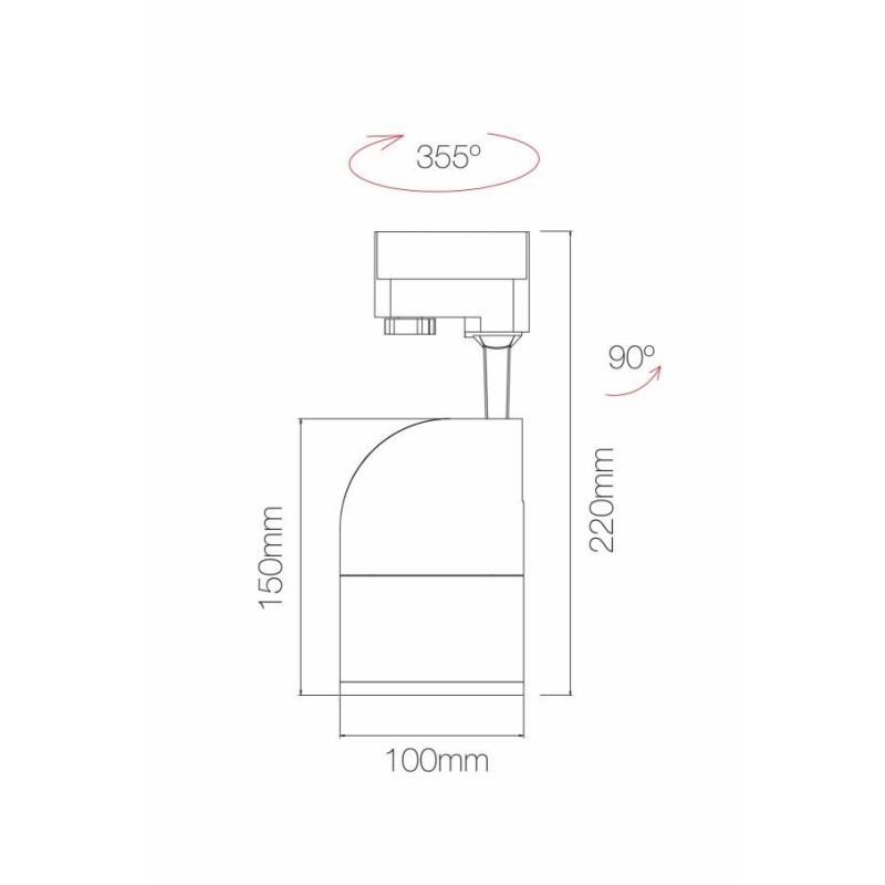 Dimensioni Faretto LED KONIC SWITCH 30W da interno orientabile Nero Beneito Faure 4442N
