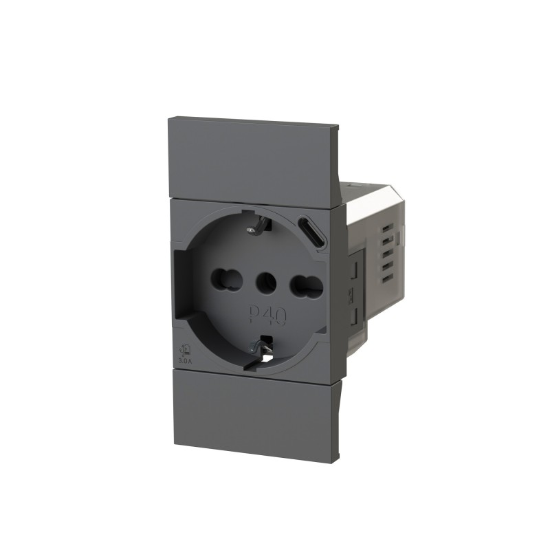 Laterale Presa P40 con USB C adatta a BTicino Living Now Nero 4BOX 4B.KG.P40.USB