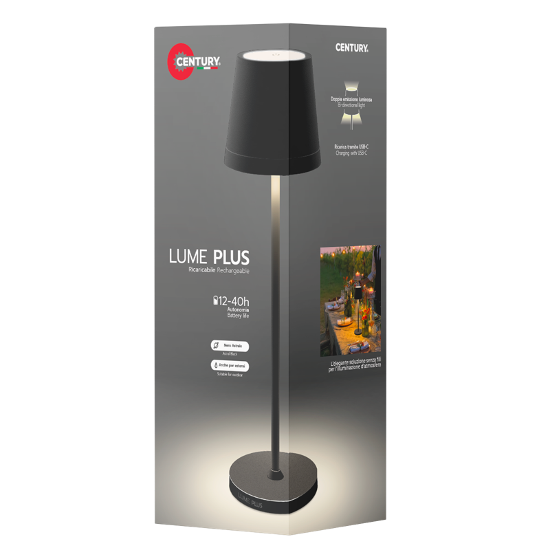 Scatolo Lampada LED da tavolo 5V 2.2W Linea Lume plus nero Century LMPN-023827