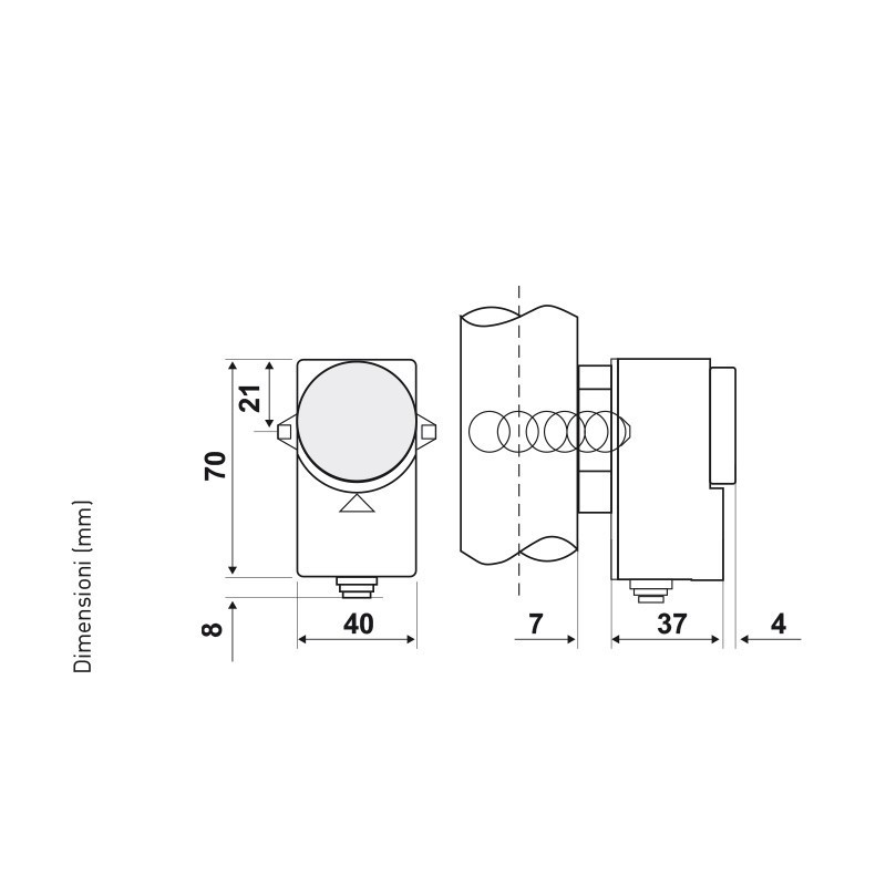 Dimensioni Termostato a contatto per tubazioni serie C01 Fantini e Cosmi C01A