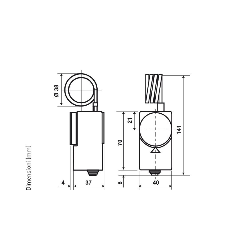Dimensioni Termostato con capillare aspirale per ambiente industriale Fantini Cosmi C10A2