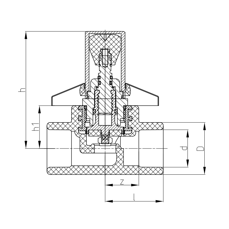 Riferimento dimensioni Rubinetto con cappuccio corto diametro 20mm per sistemi Aquatherm 1050020153