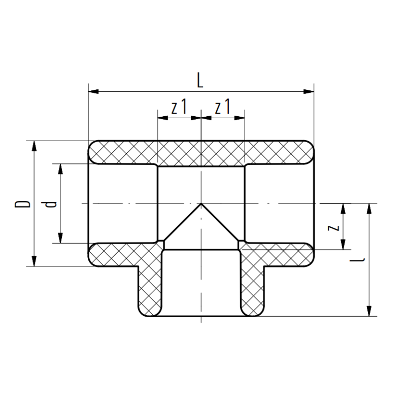 Riferimento dimensioni Raccordo a T diametro 20 mm verde per sistemi Aquatherm 1060020016