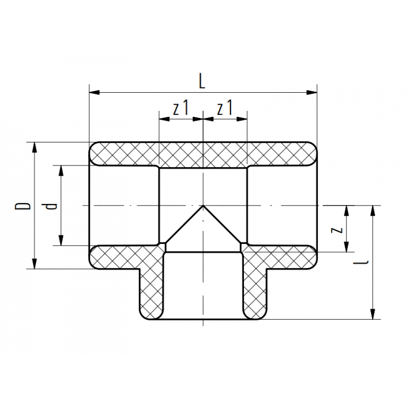 Riferimento dimensioni Raccordo a T diametro 32 mm verde per sistemi Aquatherm 1060032018