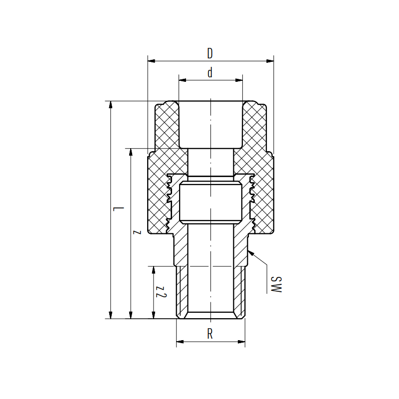 Riferimento dimensioni Raccordo con attacco filettato M 90mm per 3 Aquatherm 1070090041