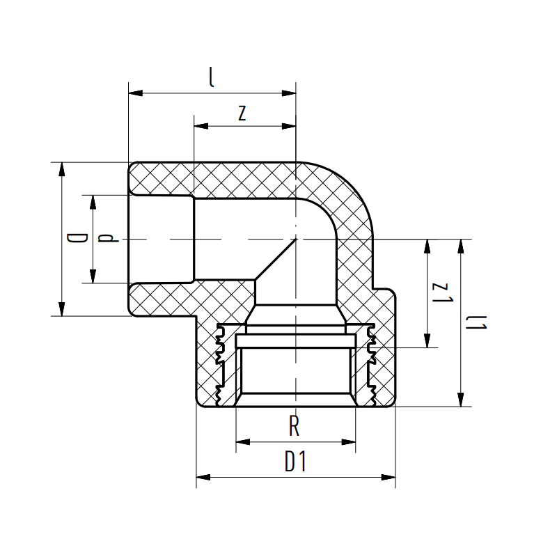 Riferimento dimensioni Raccordo a gomito con attacco filettato F 32mm per 1 Aquatherm 1070032096