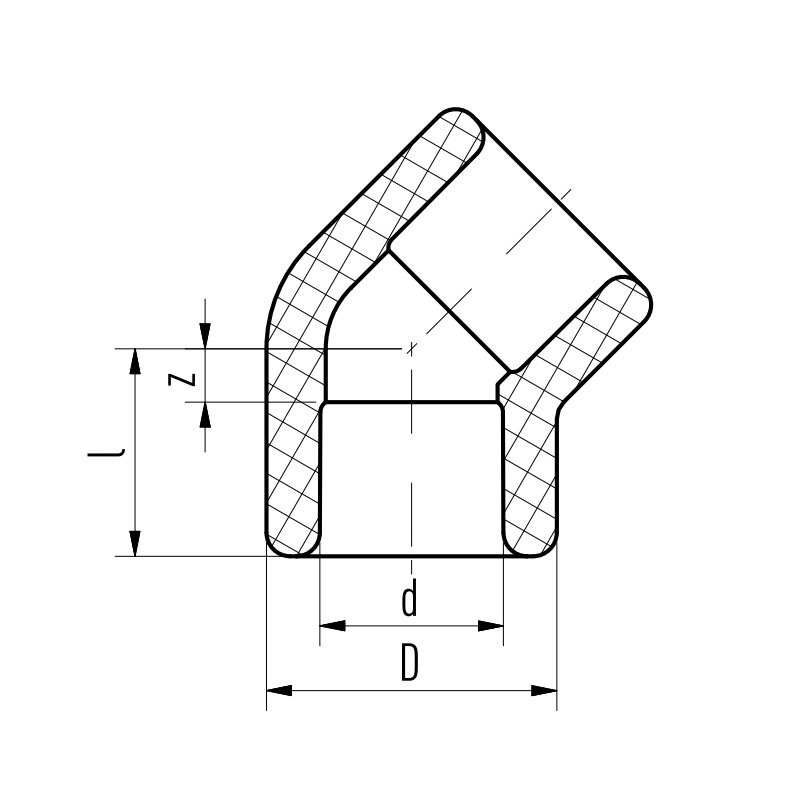 Raccordo a gomito a 45 gradi con attacchi F/F da 20mm Aquatherm 1080020002