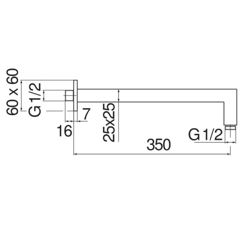 Riferimento dimensioni Braccio doccia cromato da parete lungo 350mm Nobili Carlo AD138/24CR