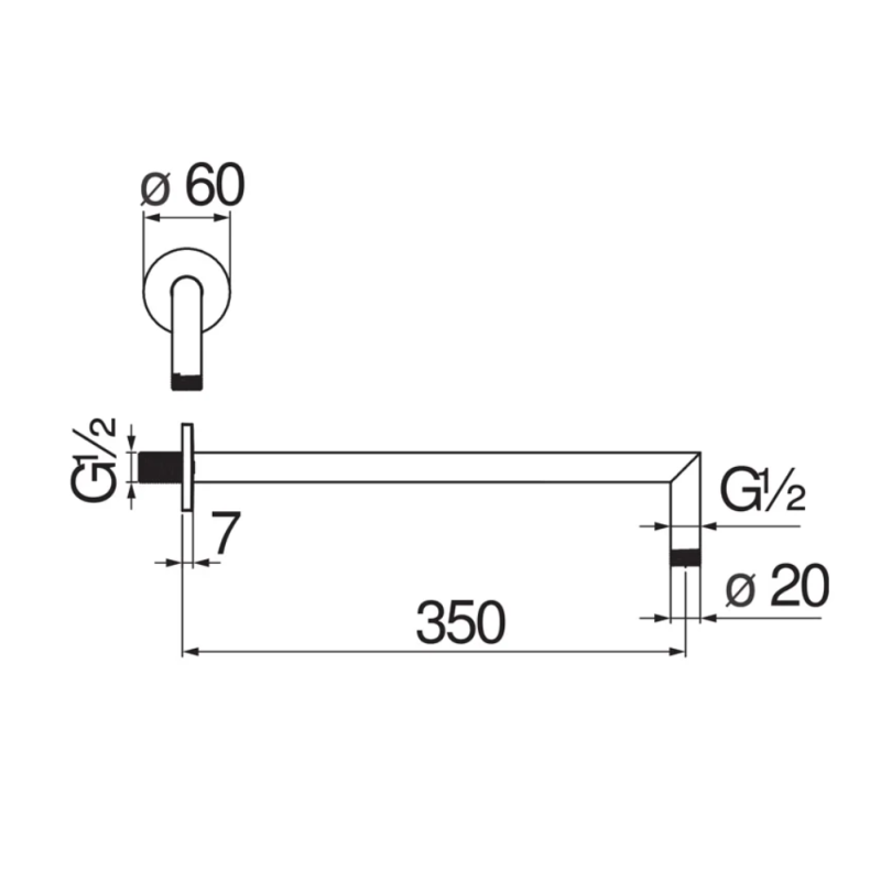 Riferimento dimensioni Braccio doccia cromato da parete lungo 350mm Nobili Carlo AD138/44CR