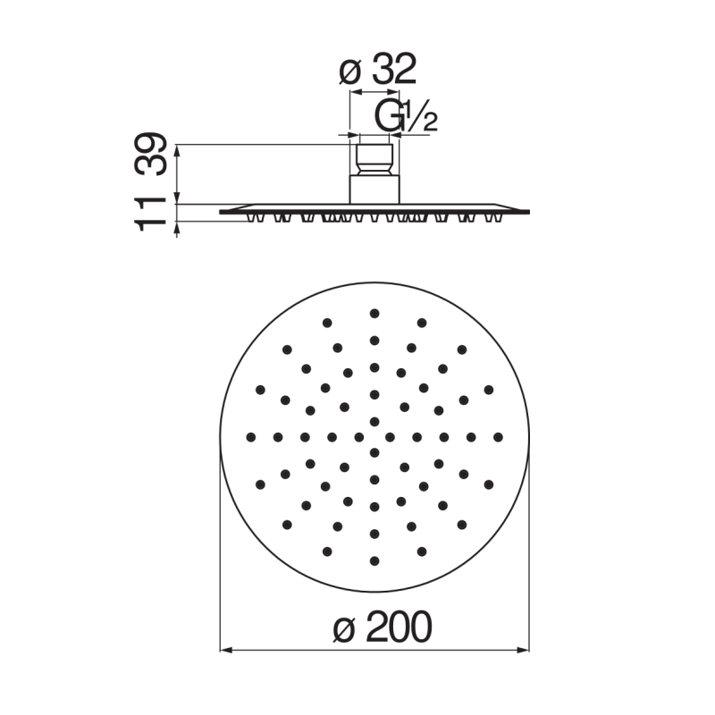 Soffione per doccia a snodo tondo con diametro 200mm Nobili Carlo AD139/119CR