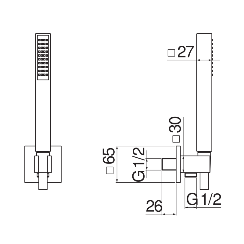 Riferimento dimensioni Kit per doccia con attacco 1/2" cromato Nobili Carlo AD146/30CR