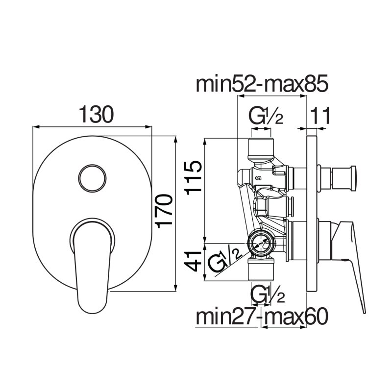 Riferimento immagine Miscelatore da incasso a 2 vie per doccia Nobili Carlo BS101100CR