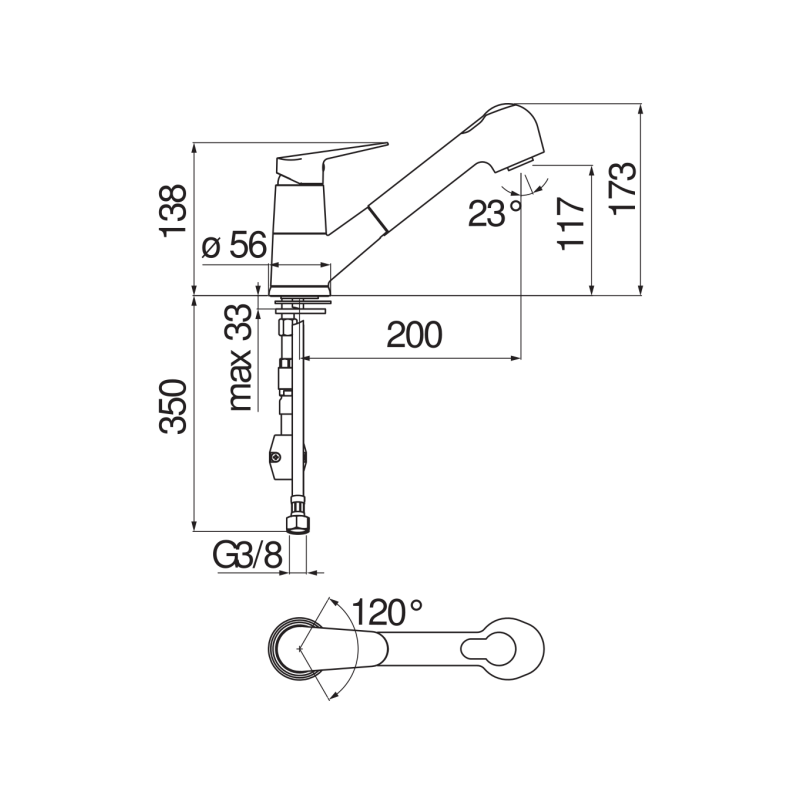Riferimento dimensioni Miscelatore lavello con corpo orientabile Nobili Carlo BS101127CR