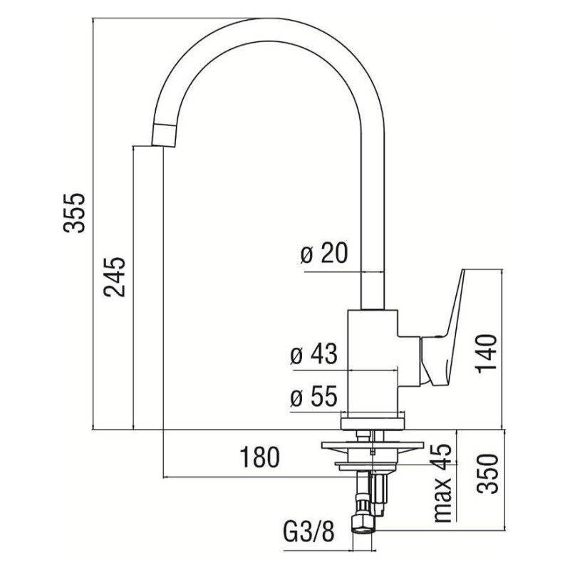 Riferimento dimensioni Miscelatore per cucina con corpo orientabile Nobili Carlo BS101133CR