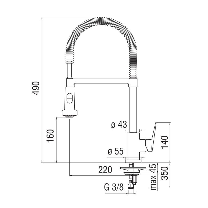 Riferimento dimensioni Miscelatore per cucina con corpo orientabile Nobili Carlo BS101300CR/3CR