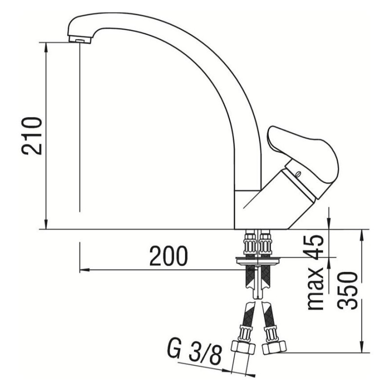 Riferimento dimensioni Miscelatore per cucina con corpo orientabile Nobili Carlo HE24113CR