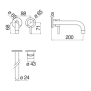 Riferimento dimensioni Miscelatore lavabo a parete con bocca lunga Nobili Carlo LV001991CR