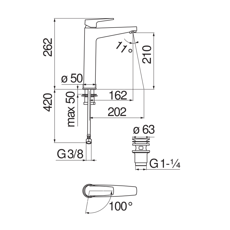 Riferimento dimensioni Miscelatore lavabo senza scarico eco Nobili Carlo NBE84128/2CR