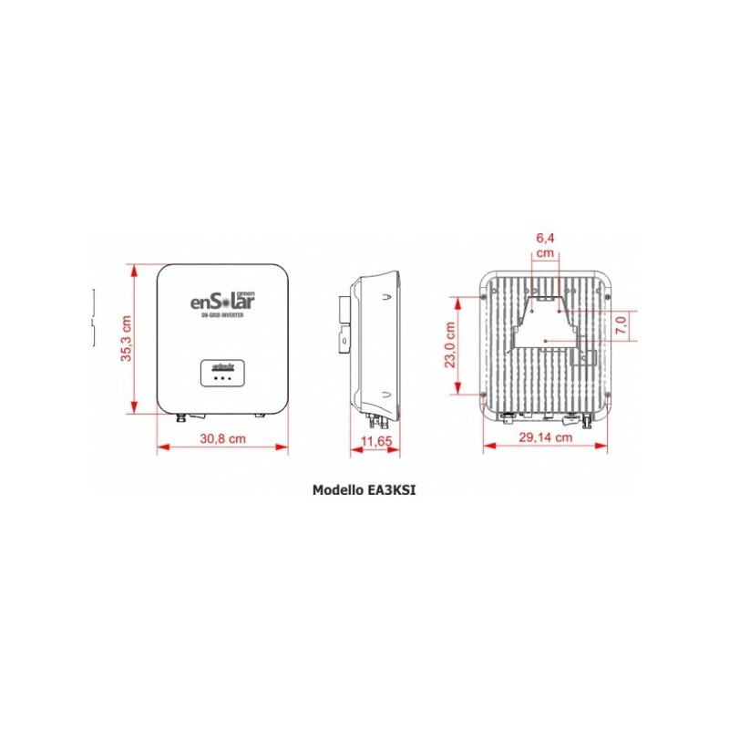 Riferimento dimensioni Inverter On-Grid Monofase ad alta efficienza 3kW IP65 EnTrade EA3KTSI