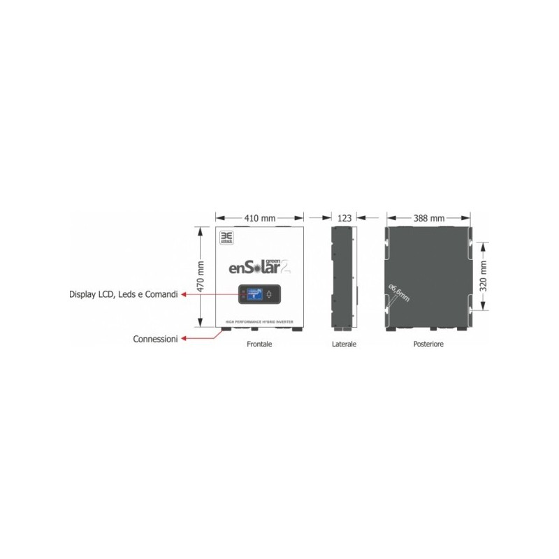 Riferimento dimensioni Inverter hybrid On-Grid Monofase con accumulo 3.6kW EnTrade ENR-H3600