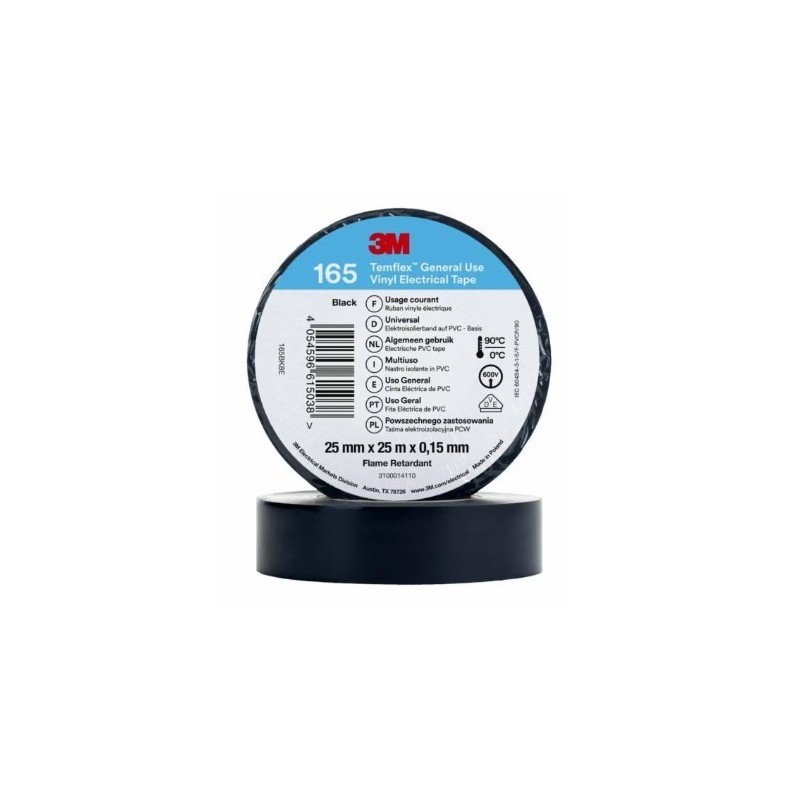 Nastro Isolante adesivo in vinile Nero 25mm x 25m TEMFLEX 165 3M 7100184820