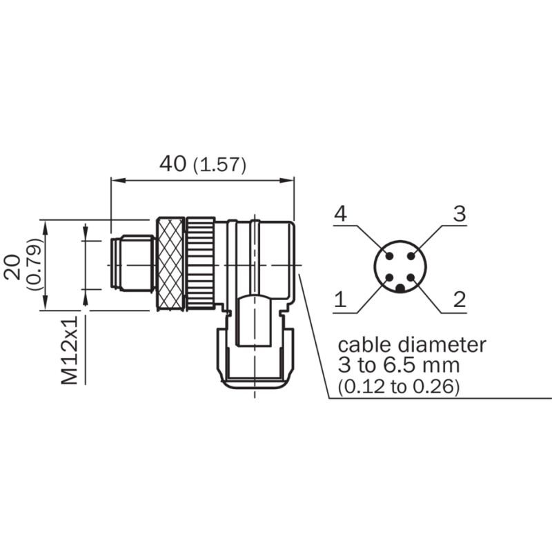 Dimensioni Spina connettore e cavi per sensori fotoelettrici M12 4 poli Sick 6022084