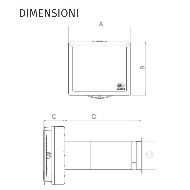 Riferimento dimensioni Aspiratore d'aria con recupero di calore HRW 30 MONO EVO HCS Vortice 0000012436