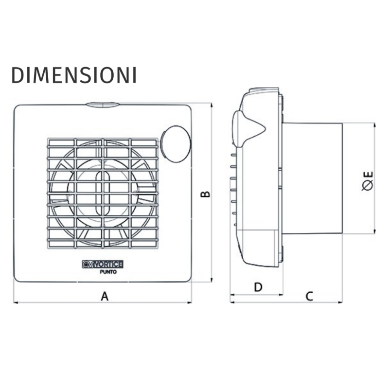 Riferimento dimensioni Aspiratore elicoidale da muro diametro 160mm M150 6 Vortice 0000011401