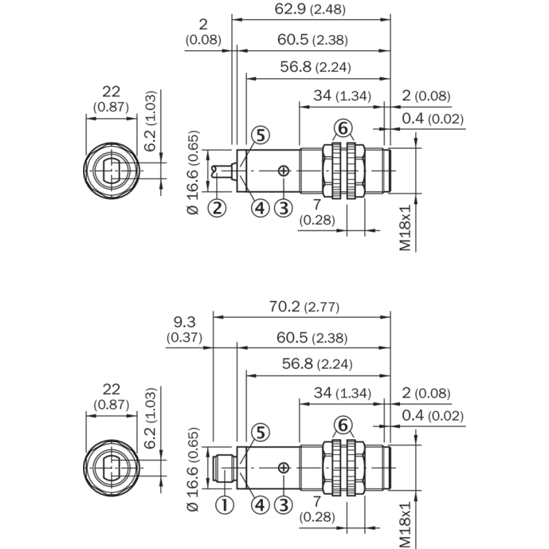 Dimensioni Sensore fotoelettrico a riflettore da 50mm a 6000mm M18 Sick 6037496