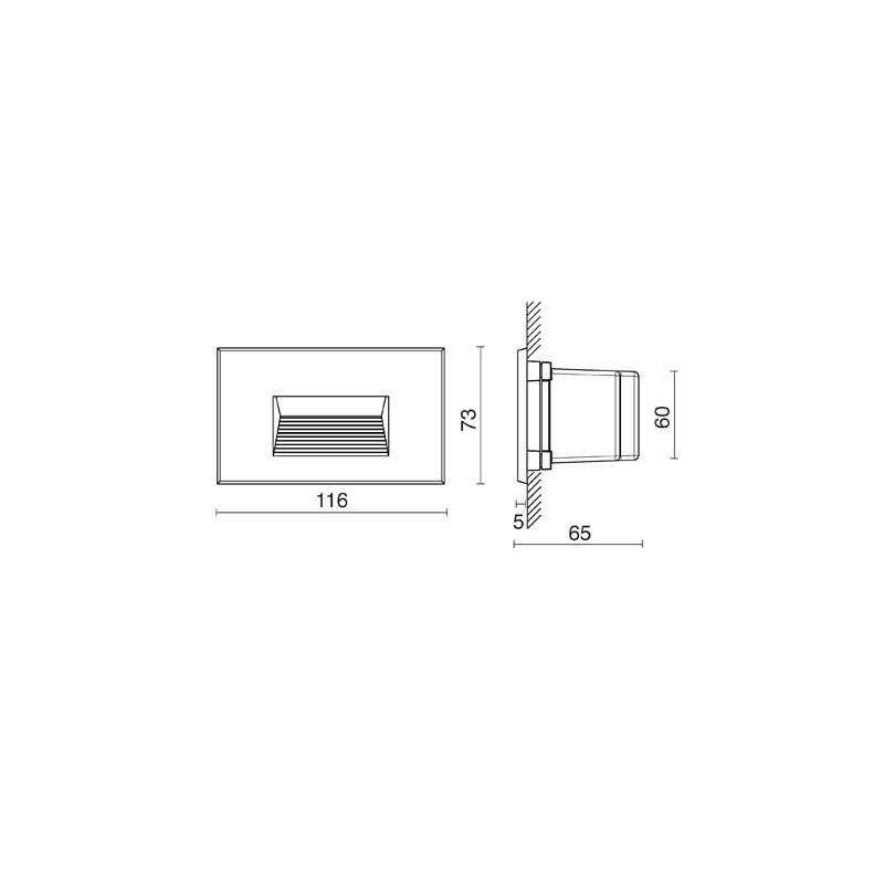 Segnapasso LED 4000K Grigio ad incasso per esterni NEW GREEN XS 5.5W SIDE E5889-LBN Misure