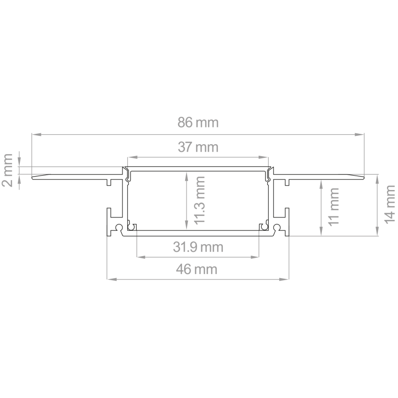 Dimensioni Kit profilo in alluminio taglio di luce XL di 2 metri per strisce led Lampo PRKITTLXLN