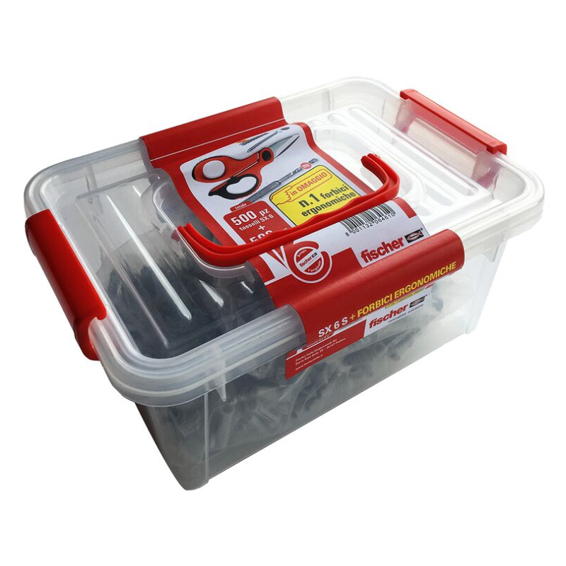 Kit di tasselli SX 6 S+forbici+punta SDS in vaschetta Fischer 00541916