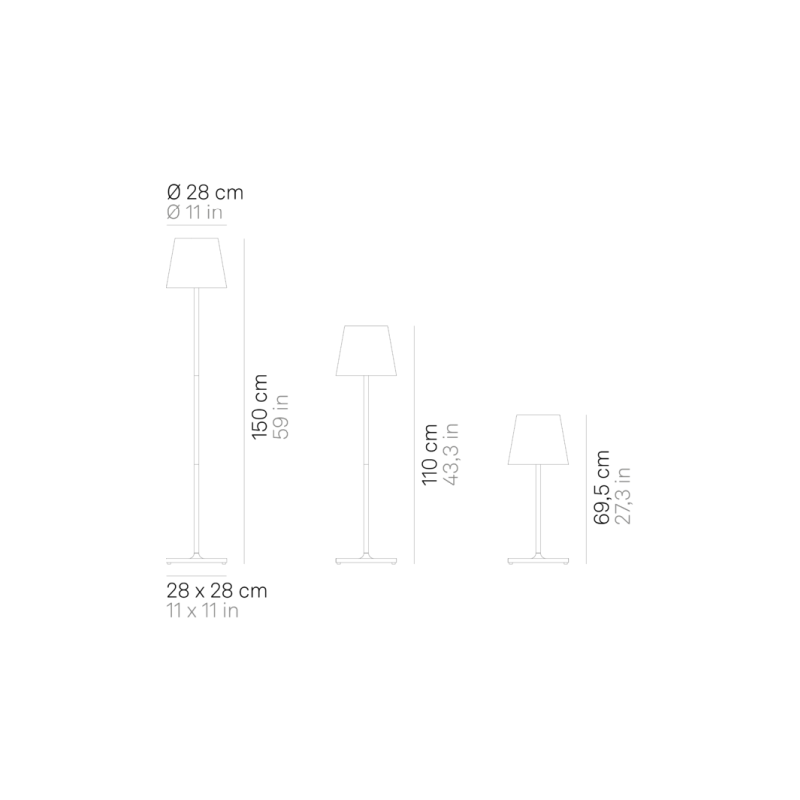 Lampada LED 3000K da terra/tavolo dimmerabile Corten POLDINA PRO XXL Dimensioni