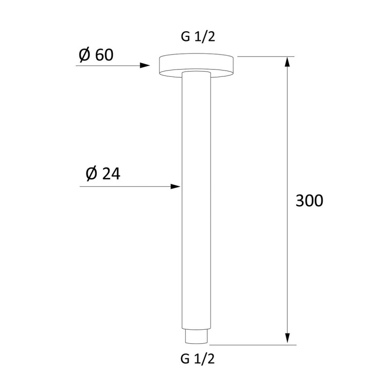 Riferimento dimensioni Braccio doccia da soffitto tondo in ottone cromato Mariani 110-1048
