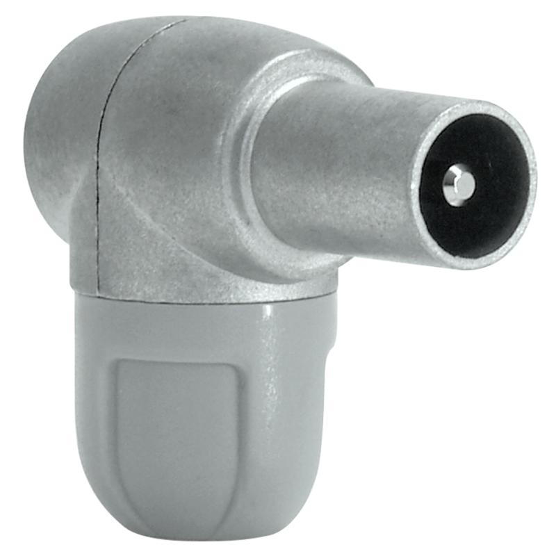 Connettore a 90 gradi IEC Maschio in zamak per cavi coassiali diametro 5-6.9mm TELEVES 4130