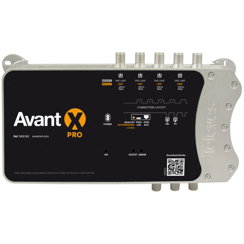 Centrale di amplificazione digitale programmabile per terrestre AVANT X PRO 4 ingressi VHF+UHF TELEVES 532123