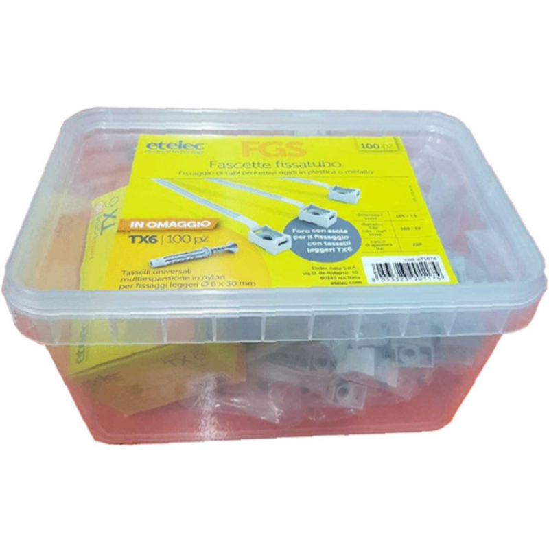Kit 100 fascette stringitubo diametro 35mm + 100 Tasselli universali espandibili TX6 con viti ETELEC KT1074