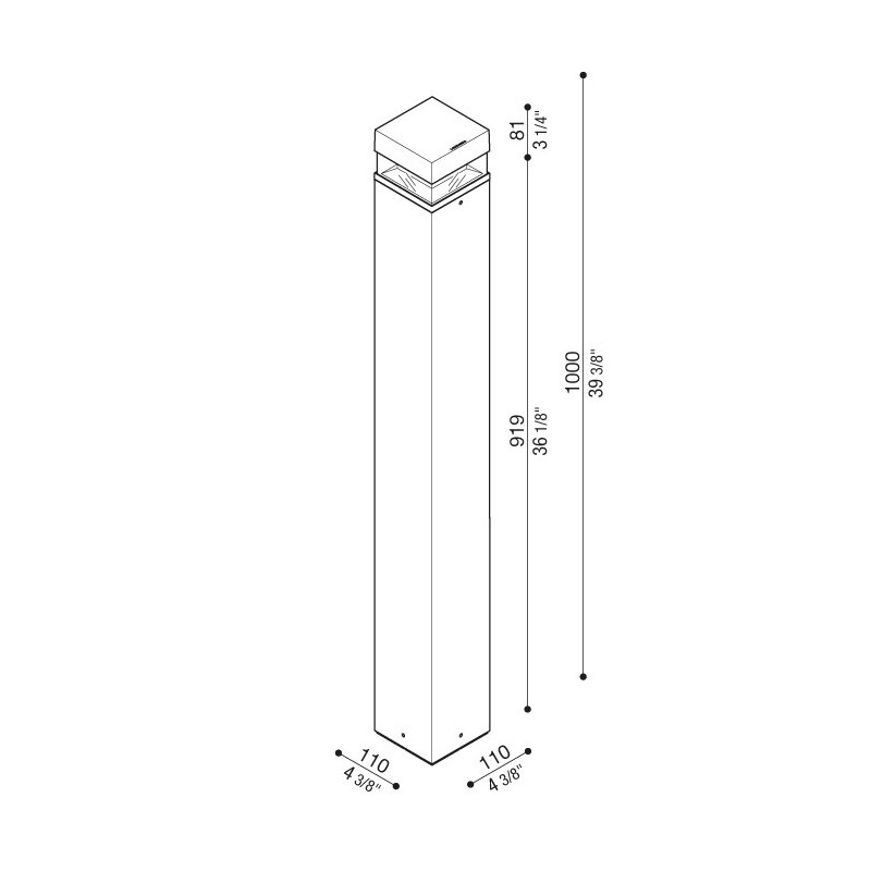 Dimensioni Palo luce Tok W H1000