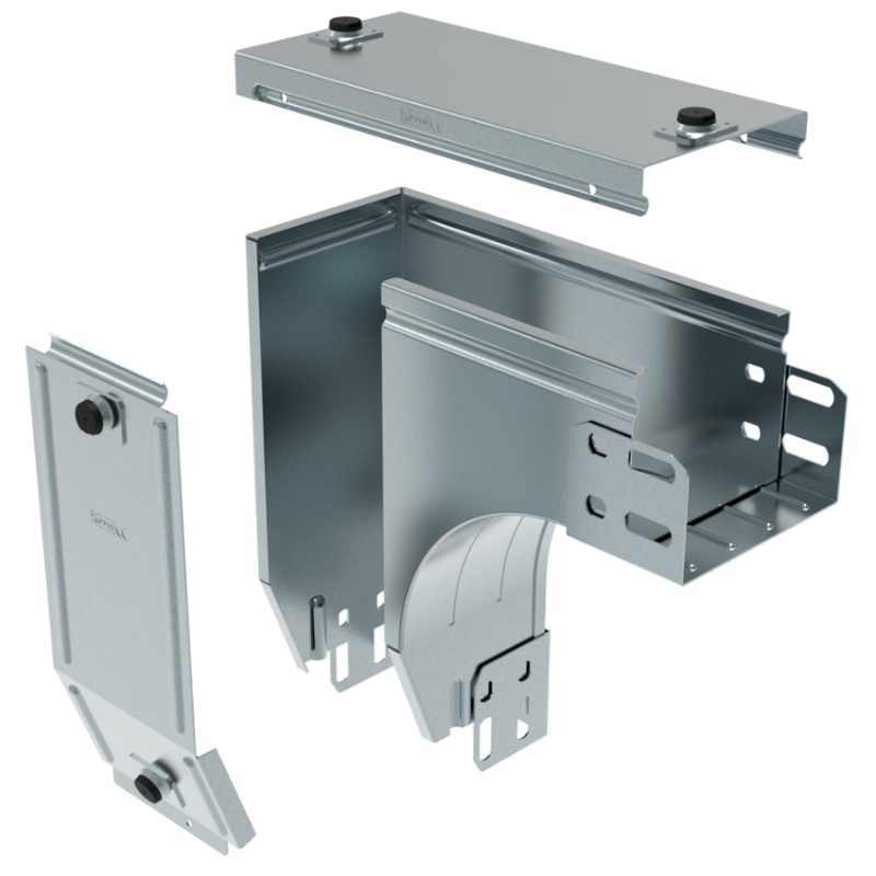 Curva destra a 90 gradi in acciaio zincato con discesa di piano 75mm larghezza 75mm P31 LEGRAND AZ075Z