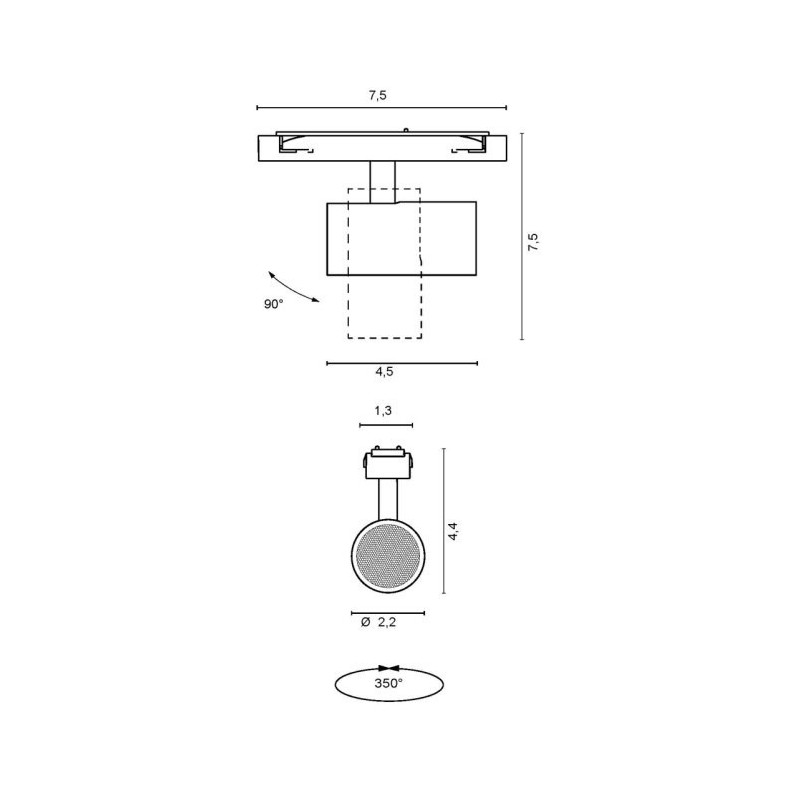 Dimensioni Proiettore Led Newton Mini per binario 24V 4W Nero Egoluce 6722.02/WW/24