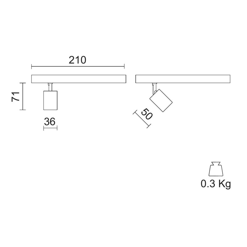 Dimensioni Faretto Led Nanoperfetto 48Vdc 7.3W dimmerabile per binario Ivela 752-789BZ-21