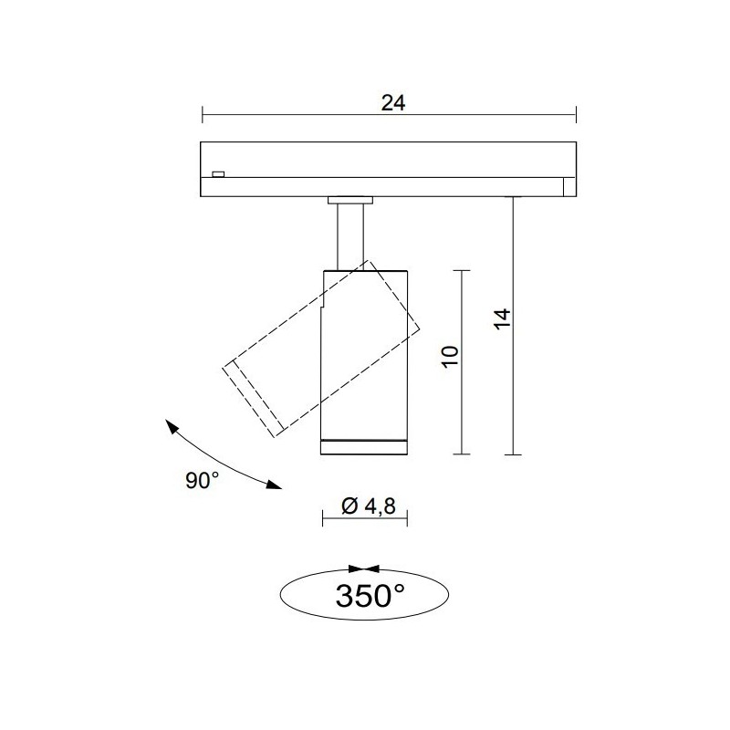 Dimensioni Proiettore Led per binario 230V 8.9W Nero Egoluce 6370.02 WW 58