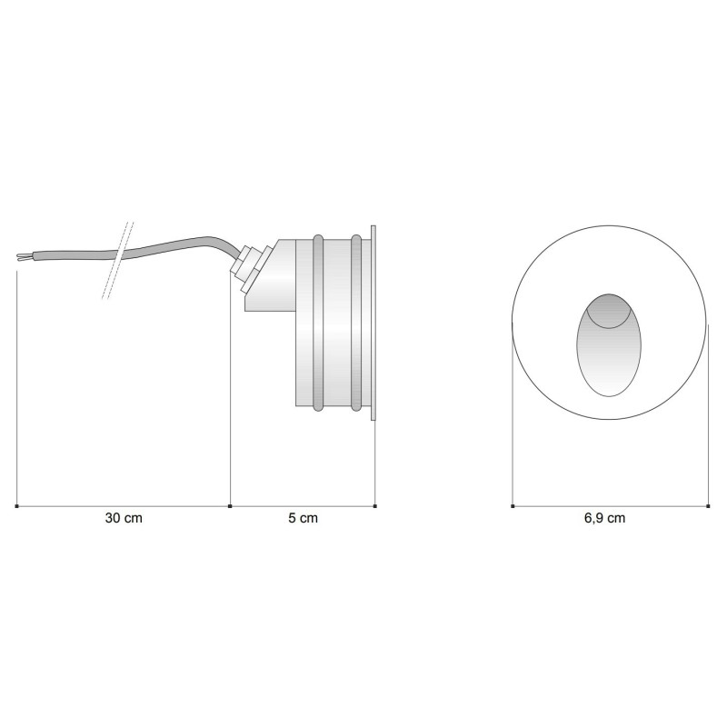 Dimensioni Faretto da incasso Led 2W 3000K IP55 Bianco Egoluce 6387.01 WW